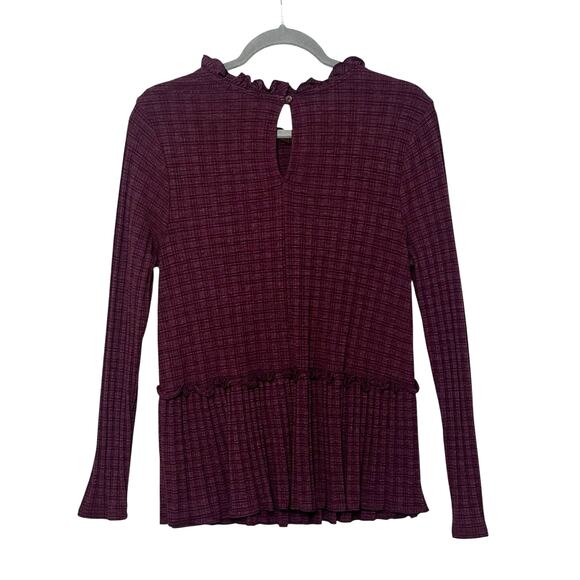 Altar'd State Tunic Blouse Size L Maroon Peplum Hem Checkered Knit Boho Top A&M - Picture 2 of 11